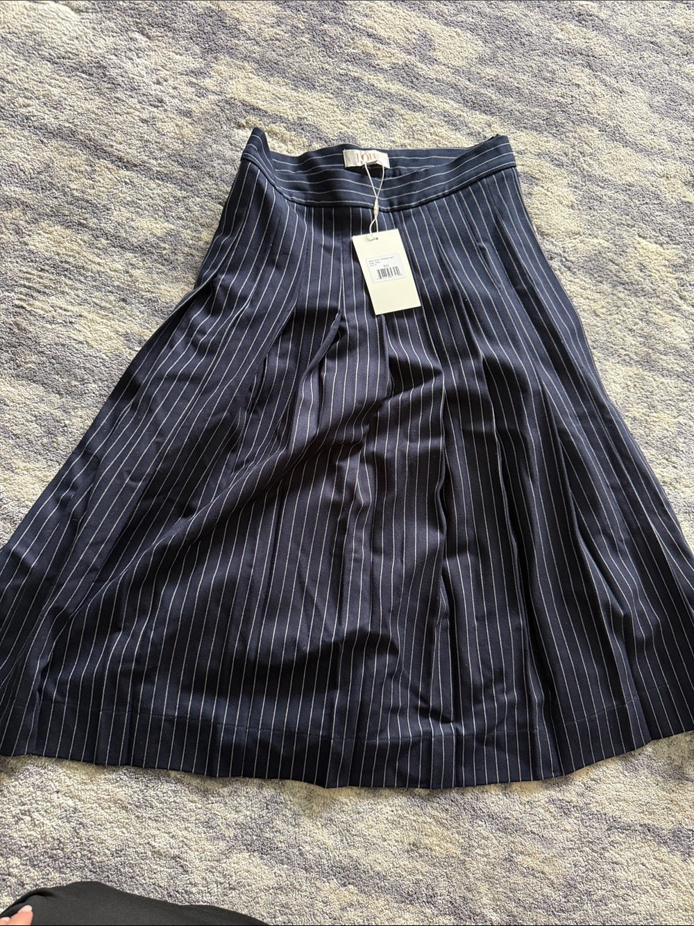 Pinstripe A-Line Midi Skirt - Navy